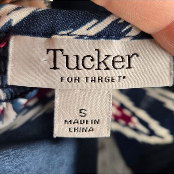 TUCKER Navy and Red Geometric Aztec Pattern Dress Long Sleeve Button Front Sz S - Picture 12 of 14